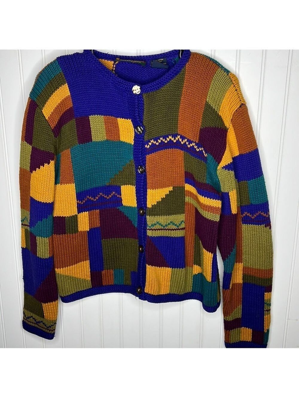 - Autumn Color Block Cardigan Sweater Size Small